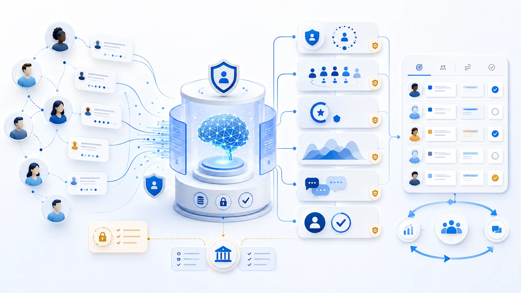 Governed employee pulse survey responses passing through privacy, coverage, scoring, evidence review, and accountable action checkpoints