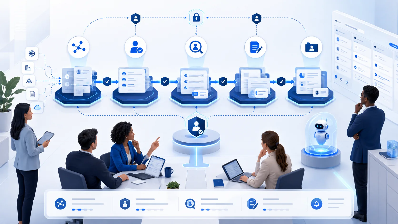 Sales team reviewing an AI-assisted pipeline with evidence and human approval checkpoints