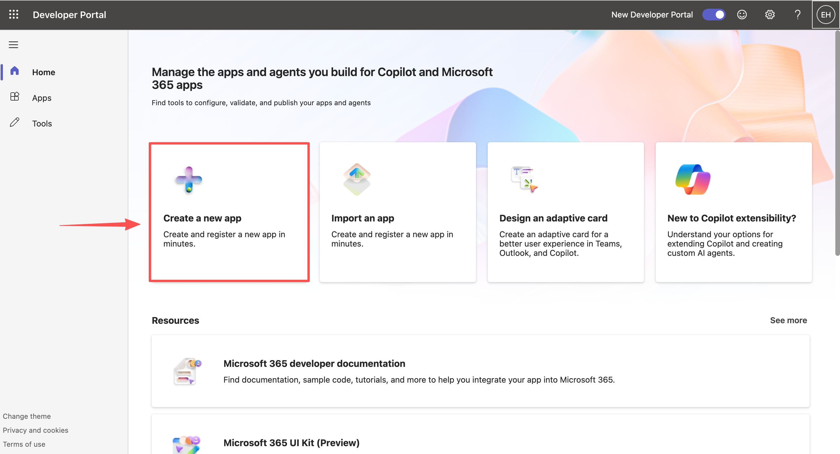 Teams Developer Portal — Create a new app