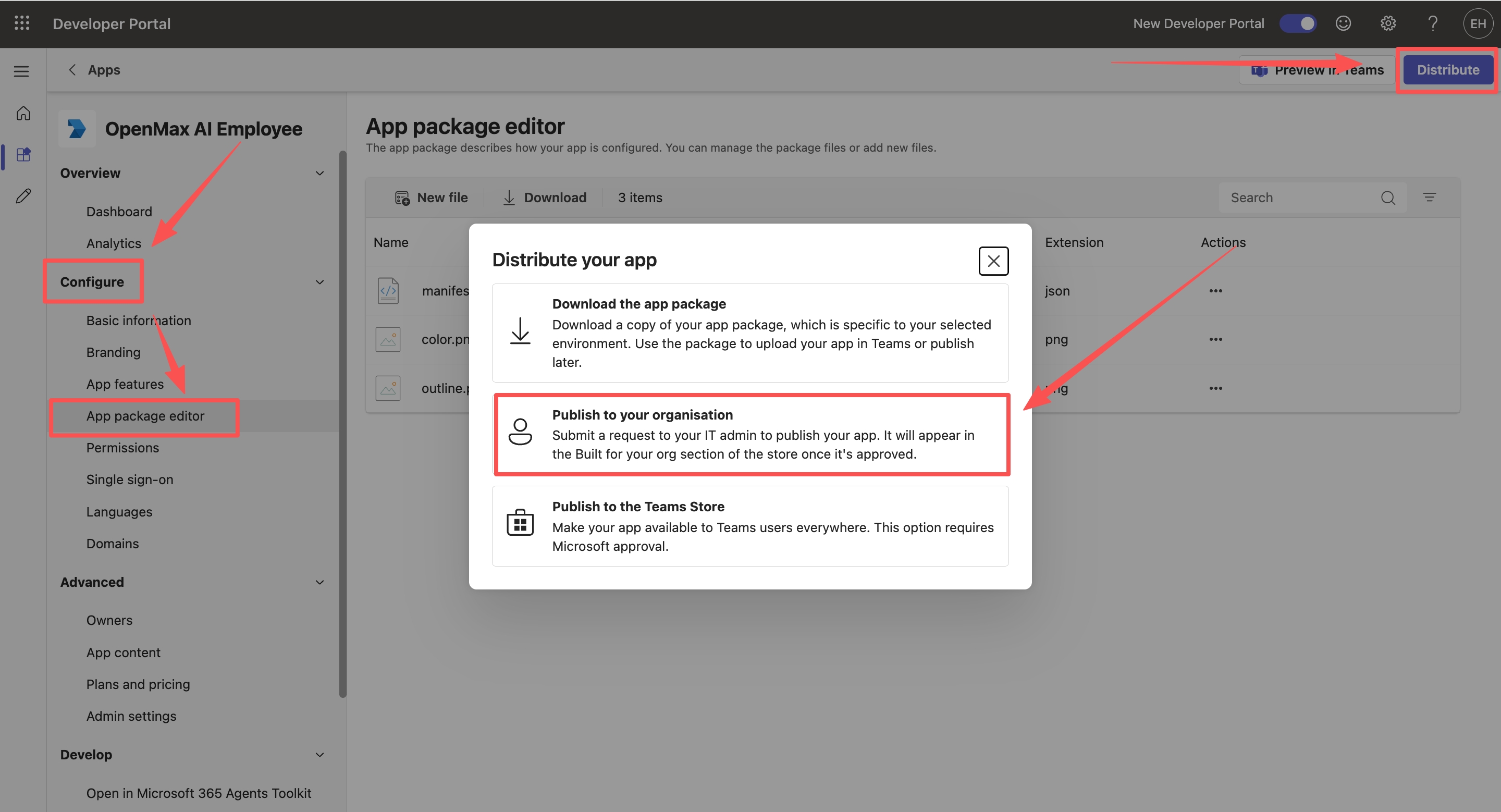 Distribute your app — Publish to your organisation