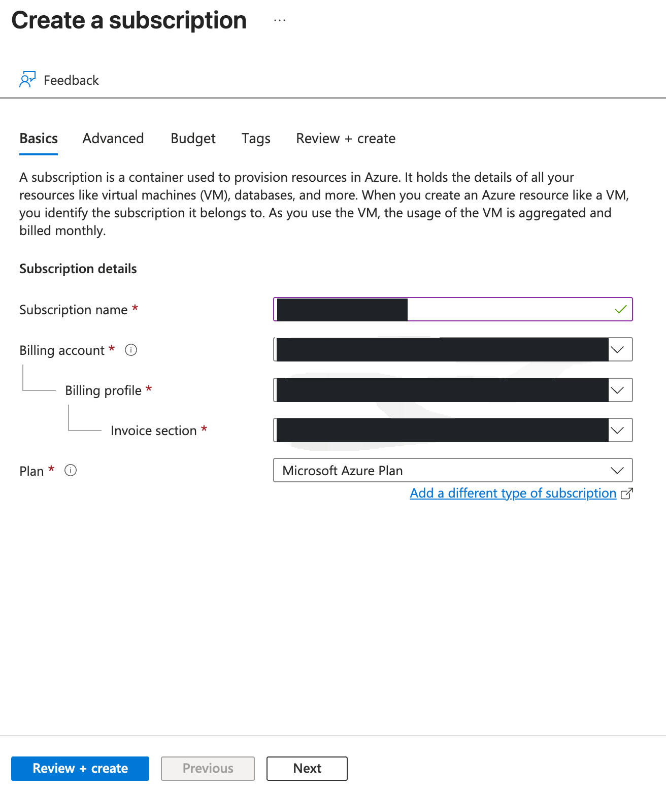 创建订阅 —— 计划选择 Microsoft Azure Plan