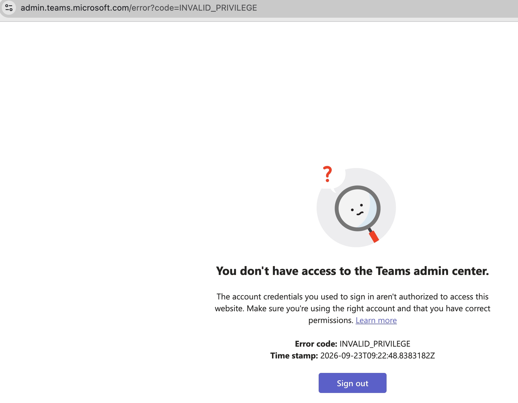 Teams 管理中心 —— 无权限，报错 INVALID_PRIVILEGE