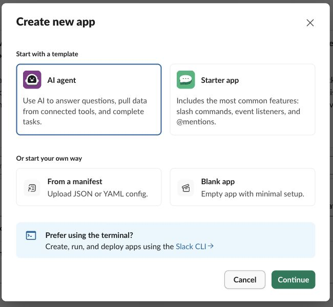选择 Slack AI agent 模板