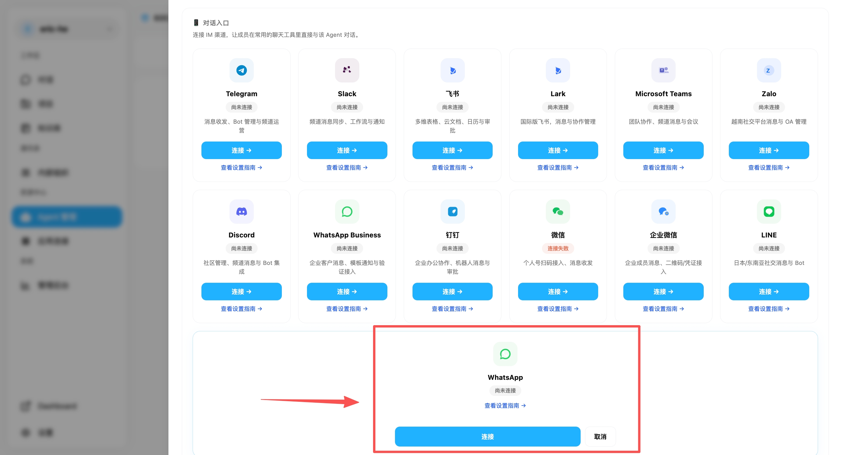 对话入口中的 WhatsApp